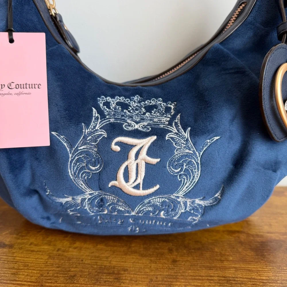 New Juicy Couture Need More Regal Blue Shoulder Hobo Handbag Wristlet Wallet Y2K